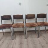 Suite of 4 chairs 70s chrome metal and velvet