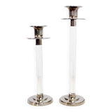 Pair of lucite and silver-plated metal candlesticks