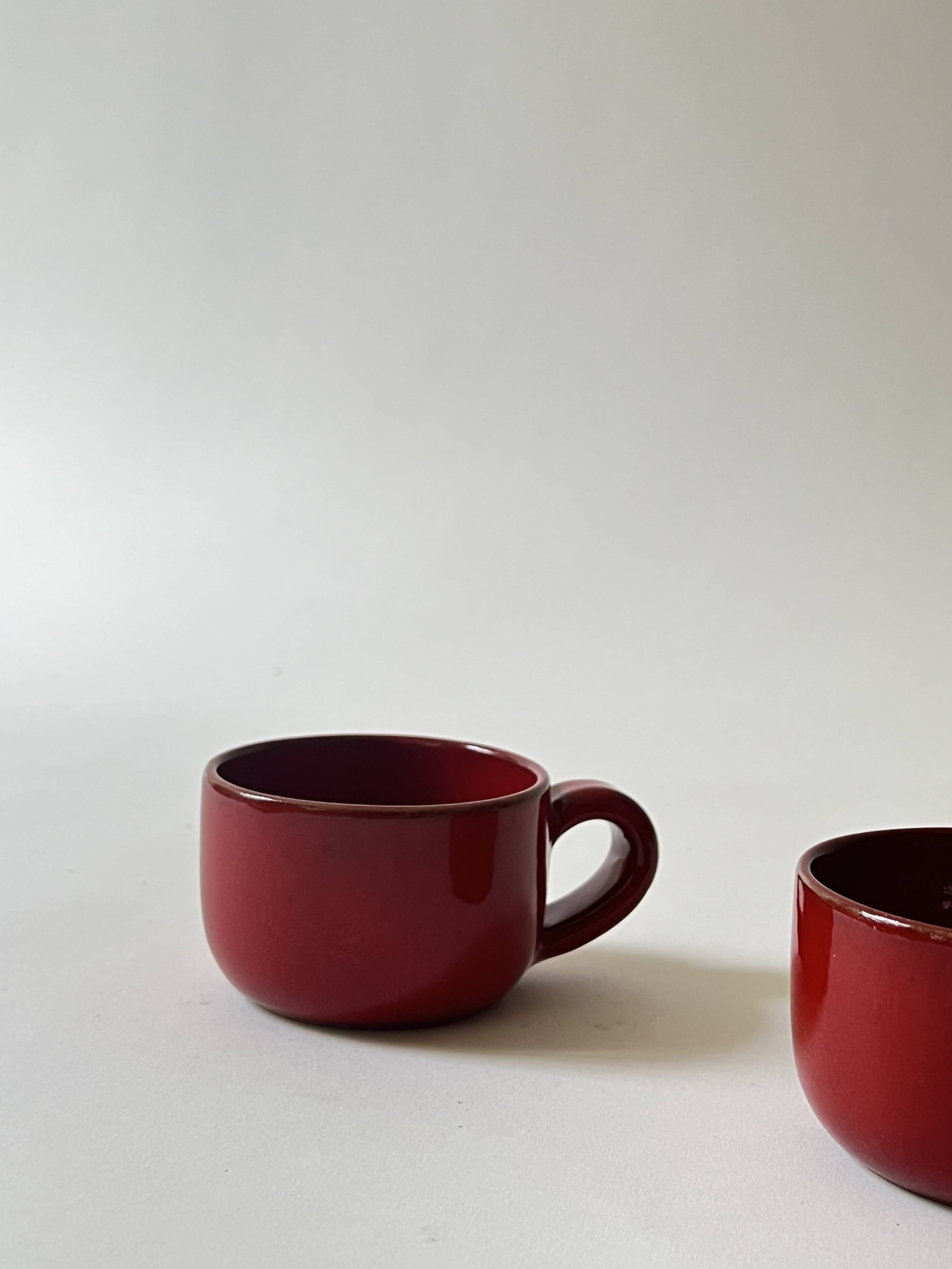 Set of 2 glazed ceramic cups by Robert Picault, Vallauris 1950