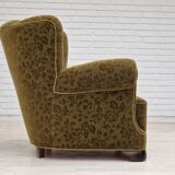 1950s, Danish vintage relax chair in green fabric, original condition.