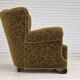 Années 1950, fauteuil relax vintage danois en tissu vert, état d’origine.