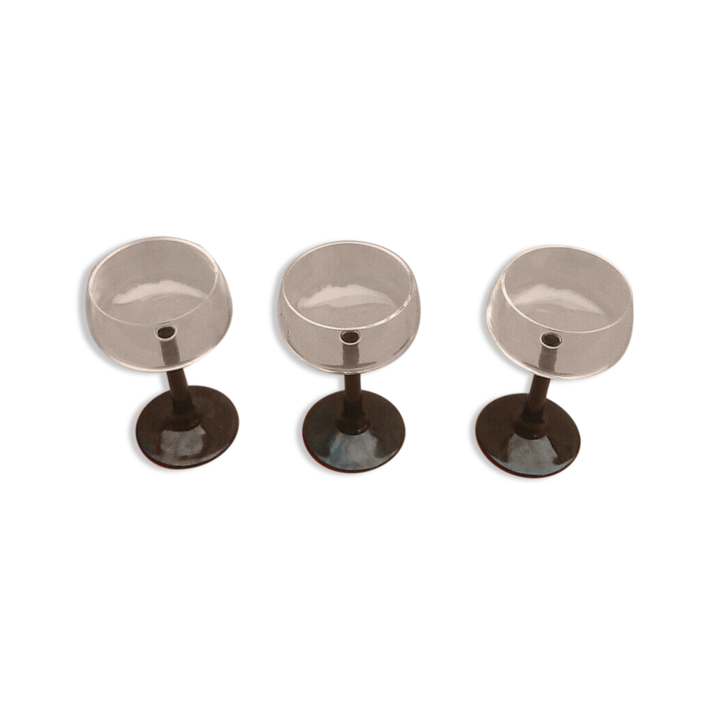 Set de 3 verres sur pied tige noire