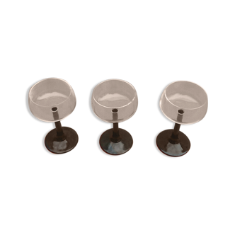 Set de 3 verres sur pied tige noire