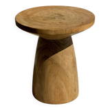 Natural solid mango side table (monoxyle) with conical legs.