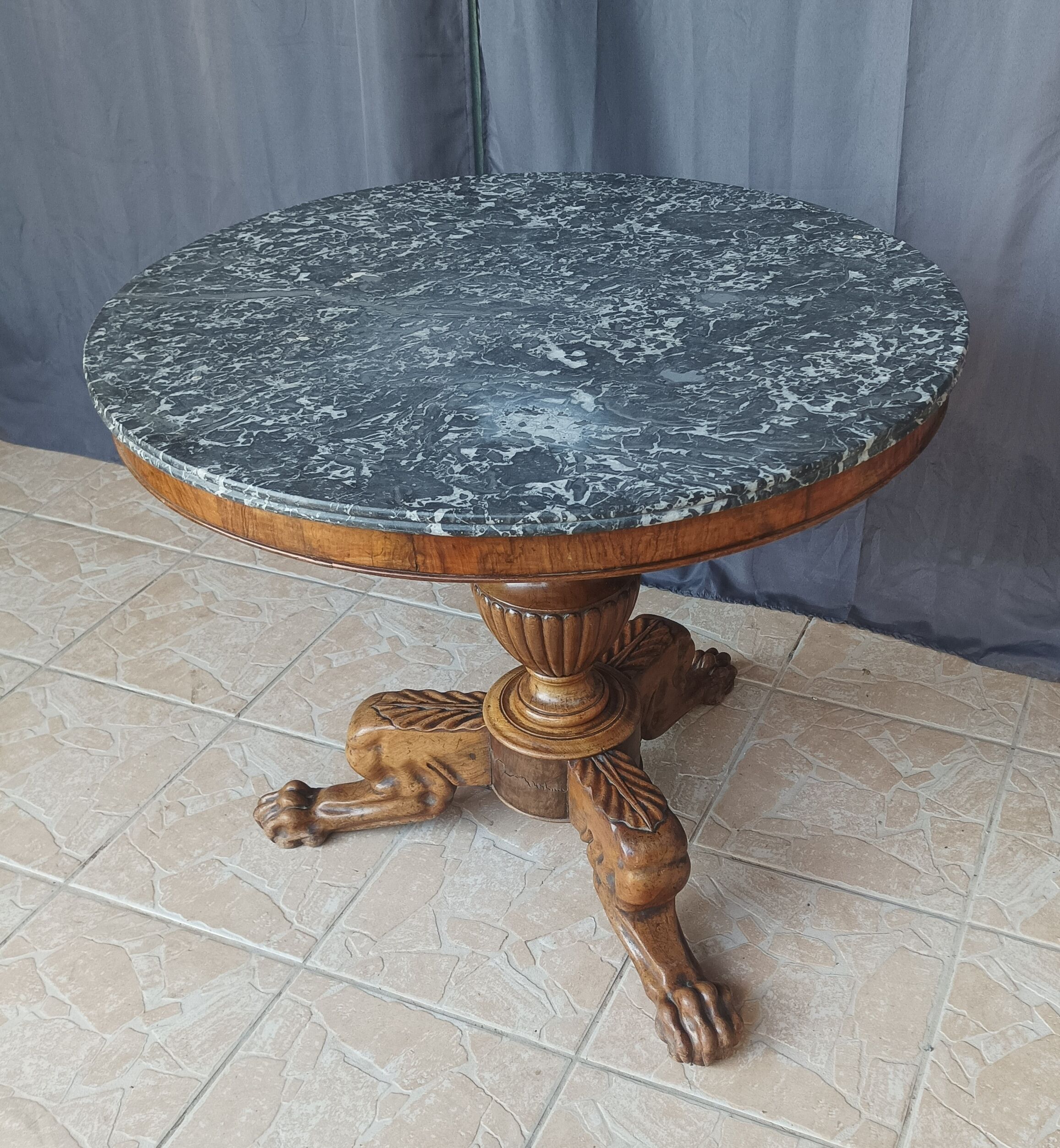 Walnut tripod pedestal table