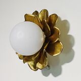 Opaline flower and brass wall lamp