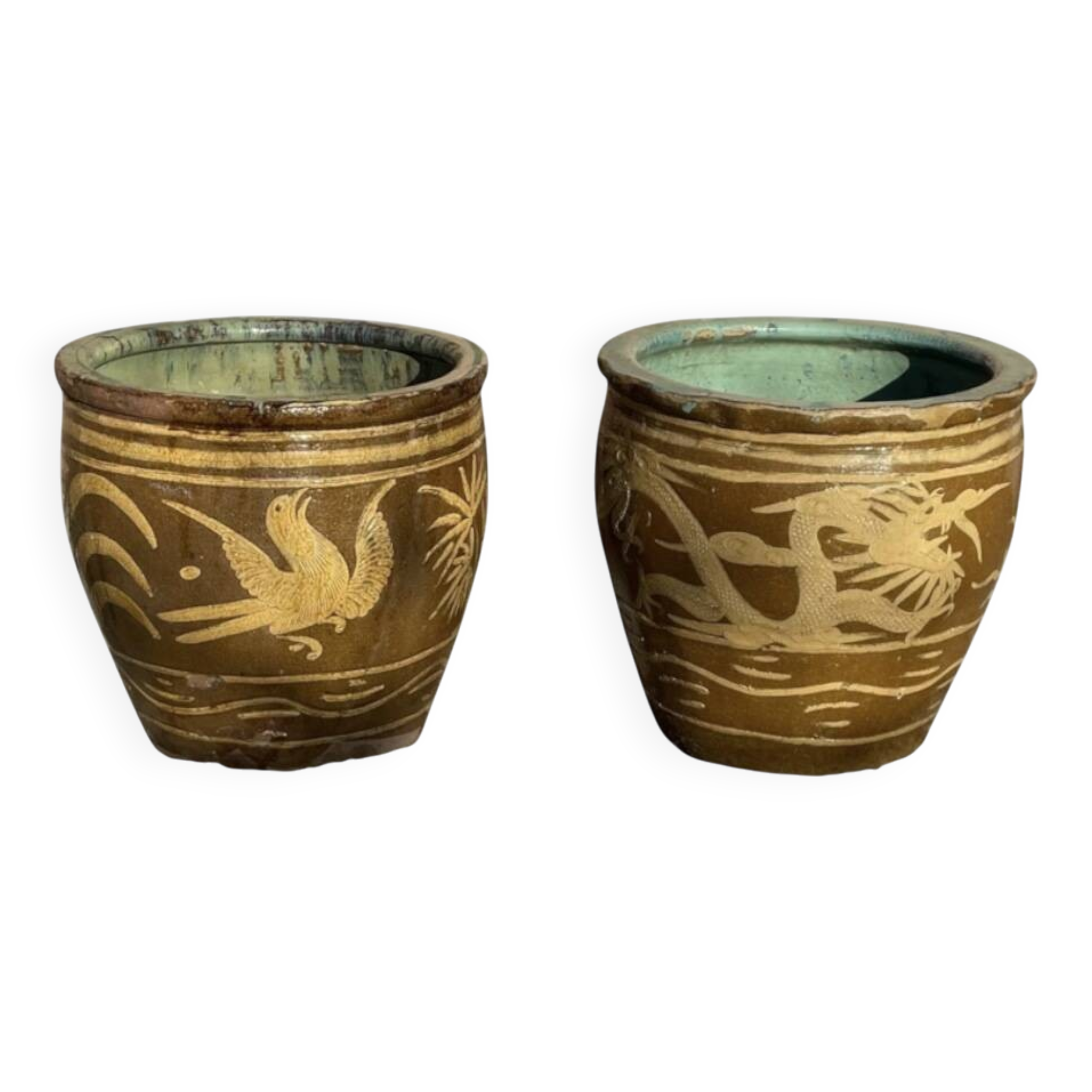 Two Antique Chinese Very Large Terracotta Dragon Plantation Pot...
