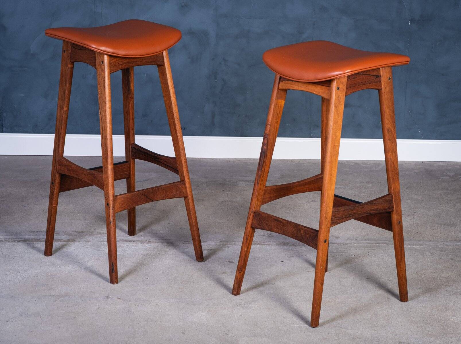 Bar Stools in Rosewood with Cognac Leather by Erik Buch for Dyrlund, 1960s, Set of 2
