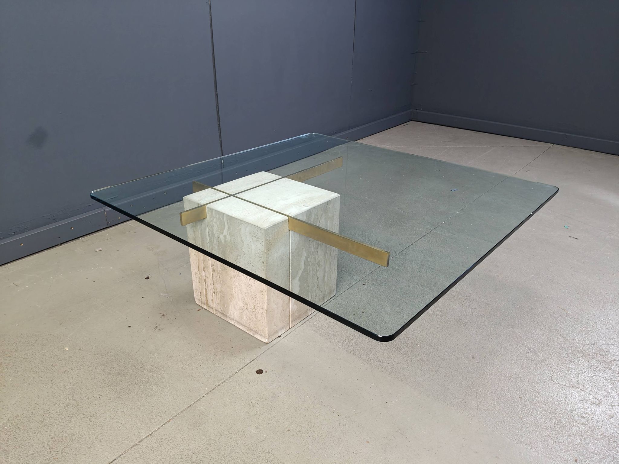 Travertine and brass coffee table by Artedi, 1980s