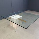 Travertine and brass coffee table by Artedi, 1980s
