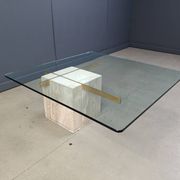 Travertine and brass coffee table by Artedi, 1980s