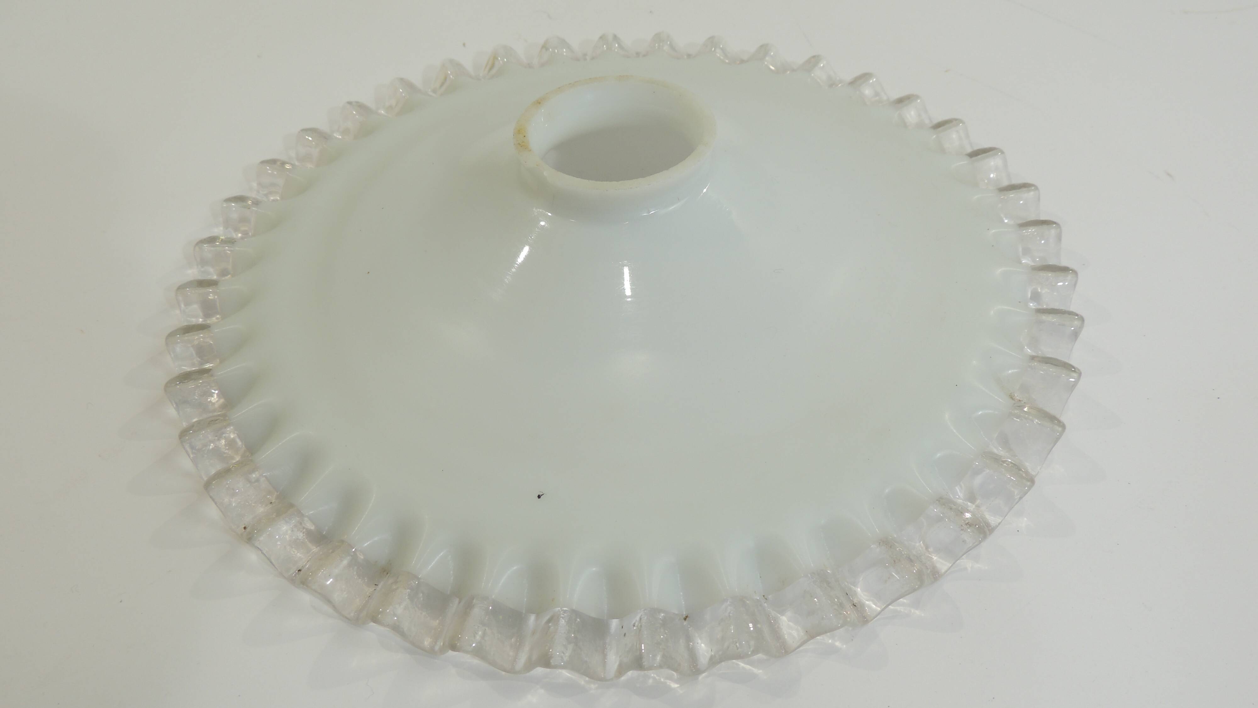 Vintage lampshade in white opaline glass with a transparent serrated edge – Globe