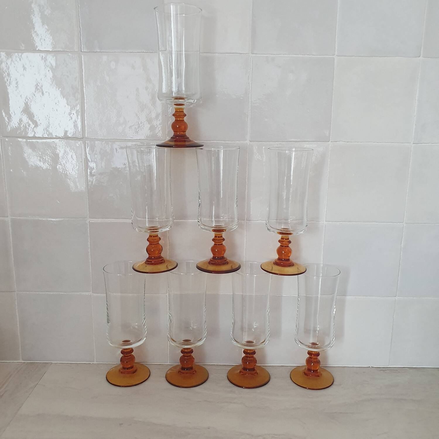 Luminarc amber stemmed glasses