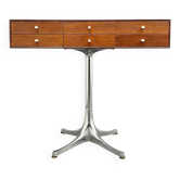 Rare petite commode avec 6 tiroirs, en bois de teck avec base en chrome par George Nelson pour Herman Miller, États-Unis, années 1950.