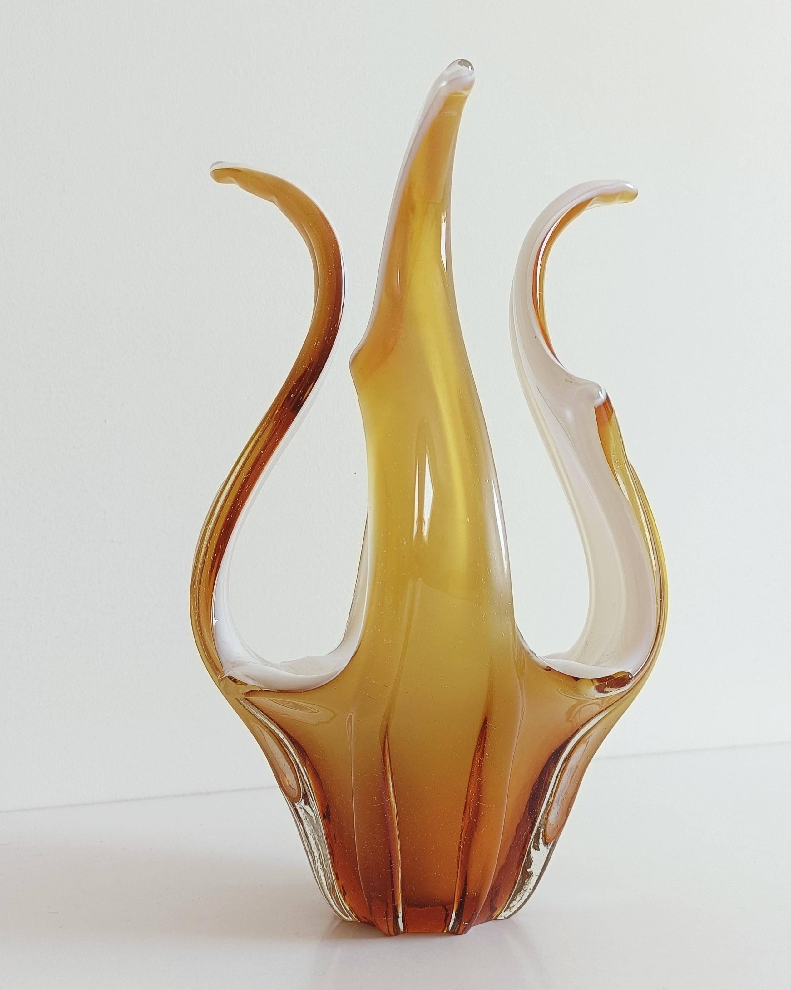 Mid-Century Modern Murano Glass Vase, Amber & Opal, Italy, 1960s