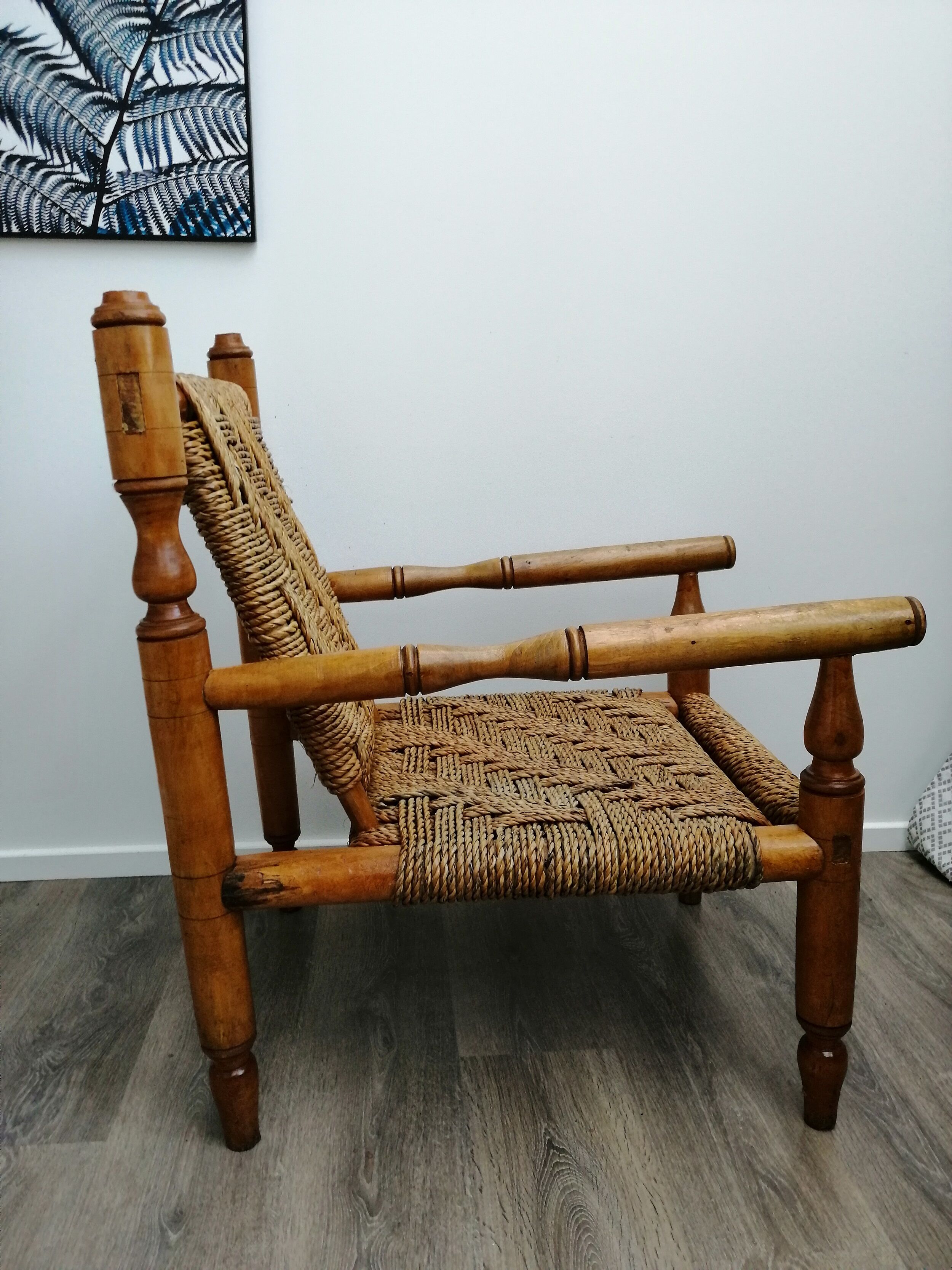 Fauteuil bois et corde années 50