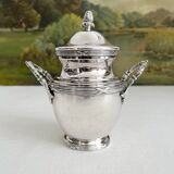 Antique monogrammed silver-plated metal sugar bowl