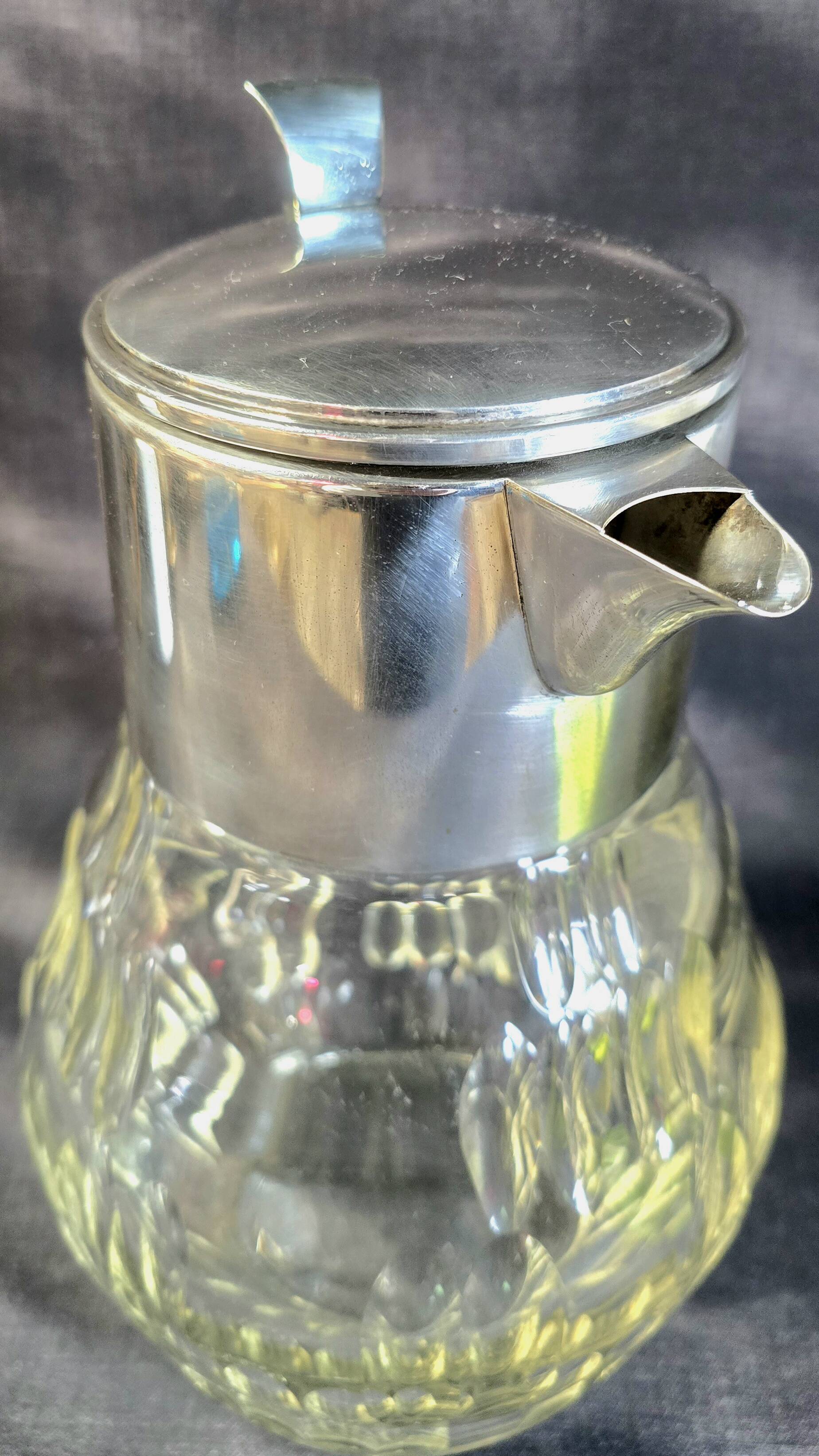 WMF jug / glass and silver-plated metal pouring vessel with filter, 1930s/40s