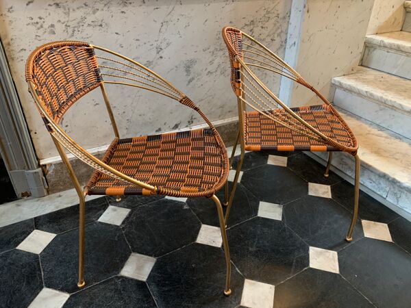 Série de 6 fauteuils de jardin et patio scoubidou', design italien vintage 1950s