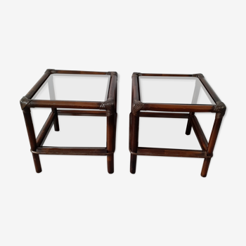 Pair of rattan bedside tables