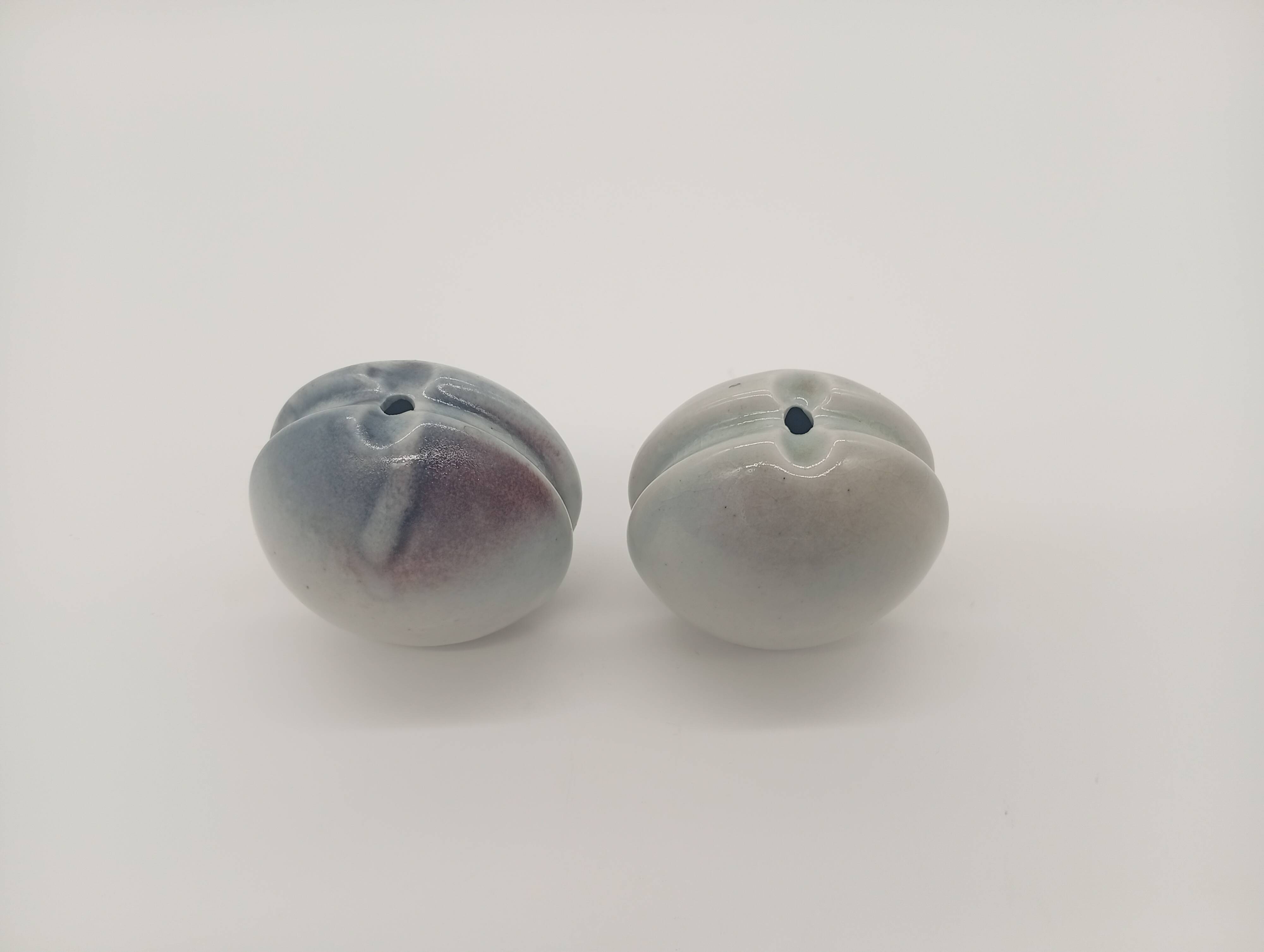 Duo 2 Vase Soliflore Lenticular Glazed Stoneware Grey Blue Purple Ceramic