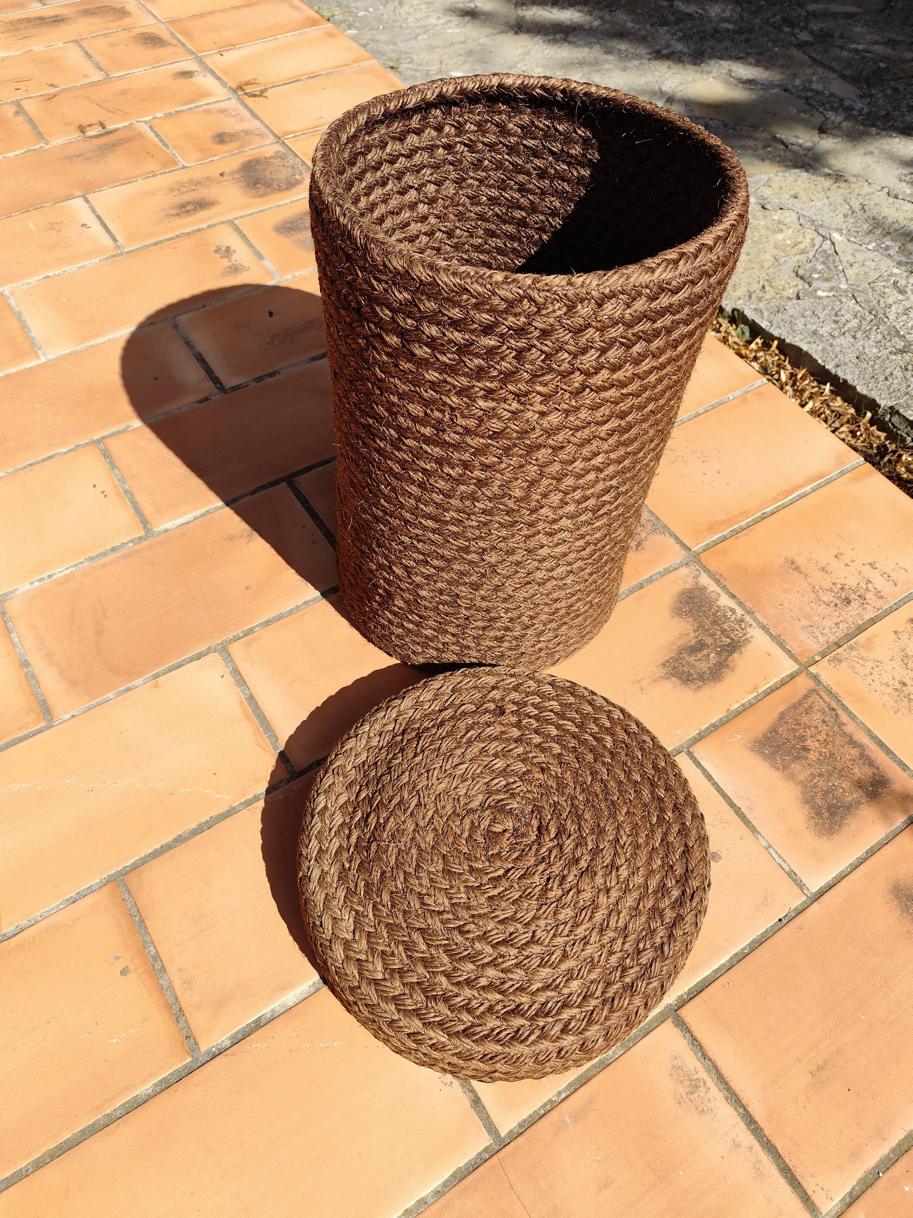 Vintage rope cylindrical basket