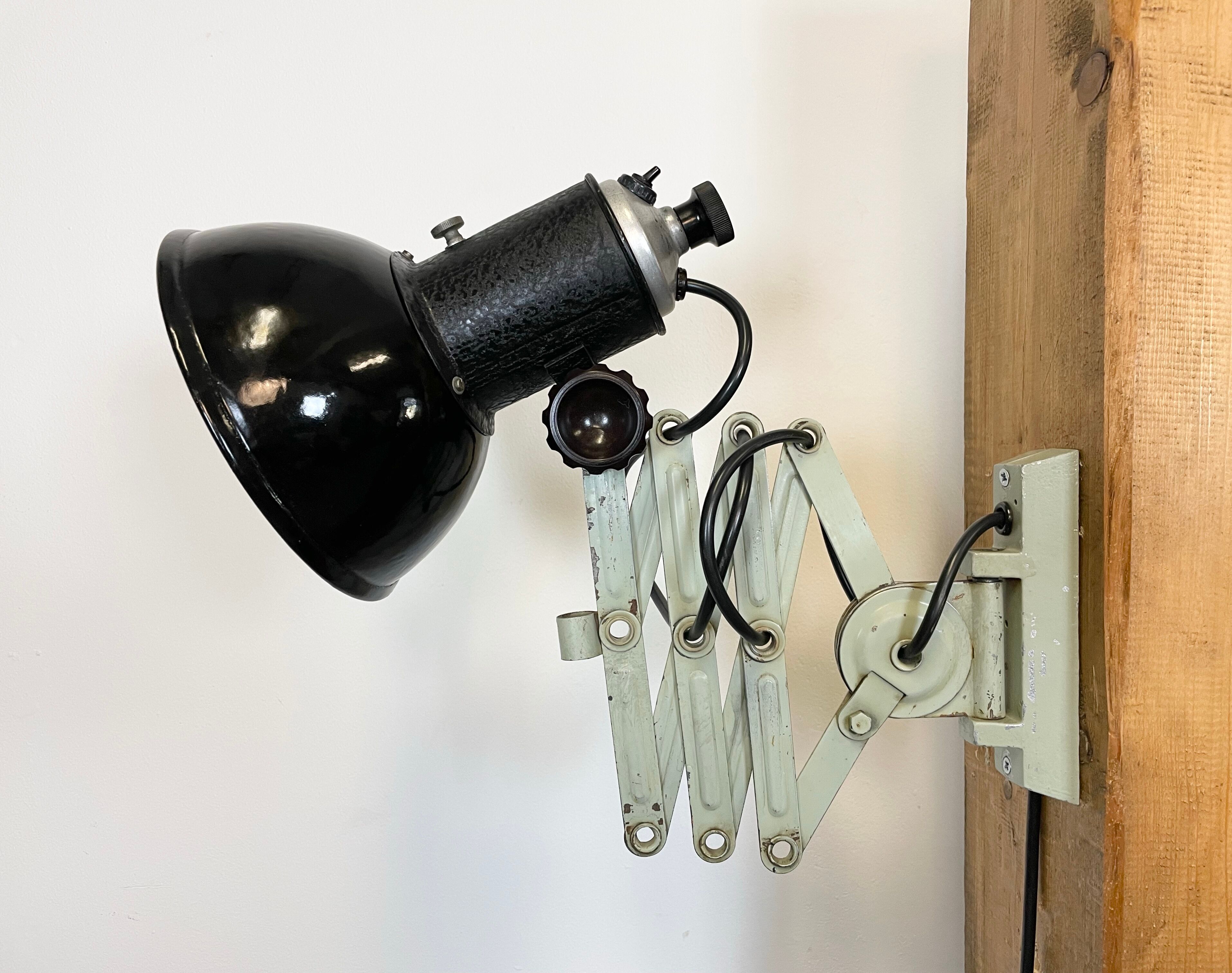 Vintage industrial black enamel scissor wall lamp, 1950s