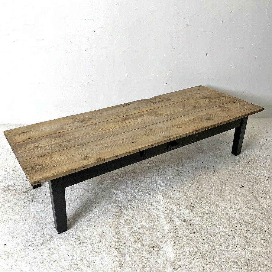 Antique blackened wood coffee table and varnished top