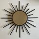 Sun mirror 1960 in patinated brass and black rays 50cm