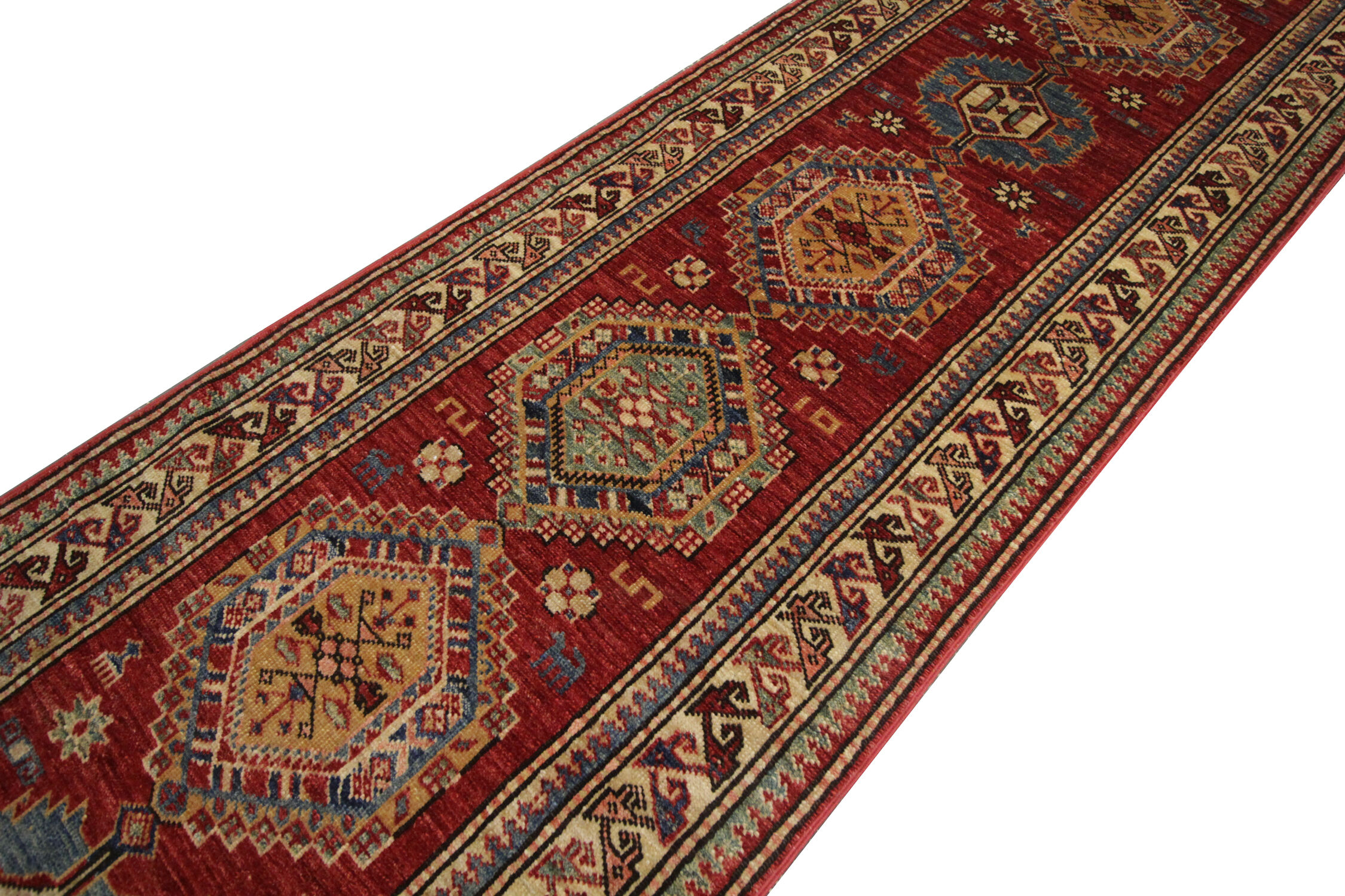 Afghan kazak runner rug long handwoven red wool rug-68x200cm