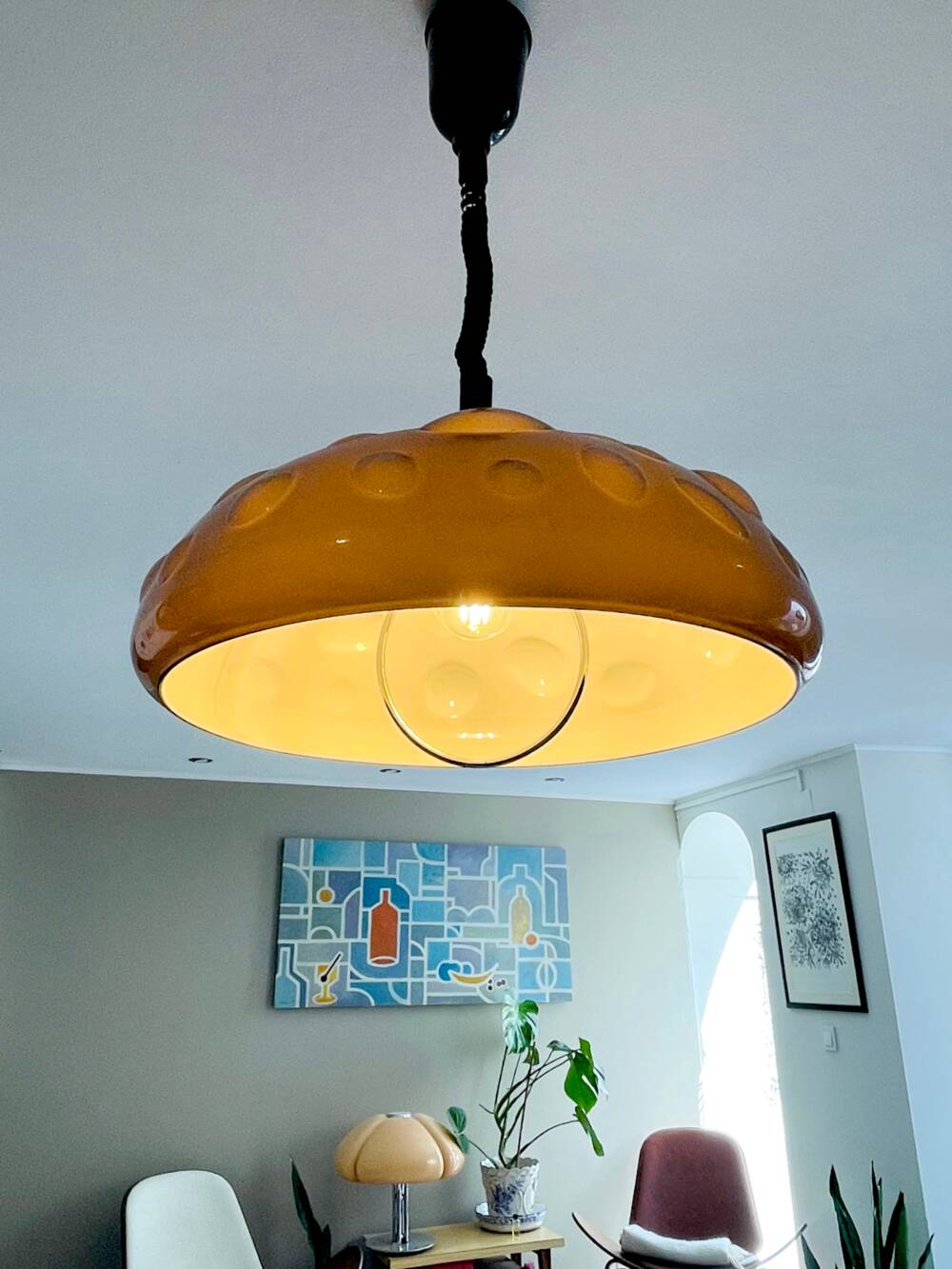 Space Age retractable dining room hanging lamp