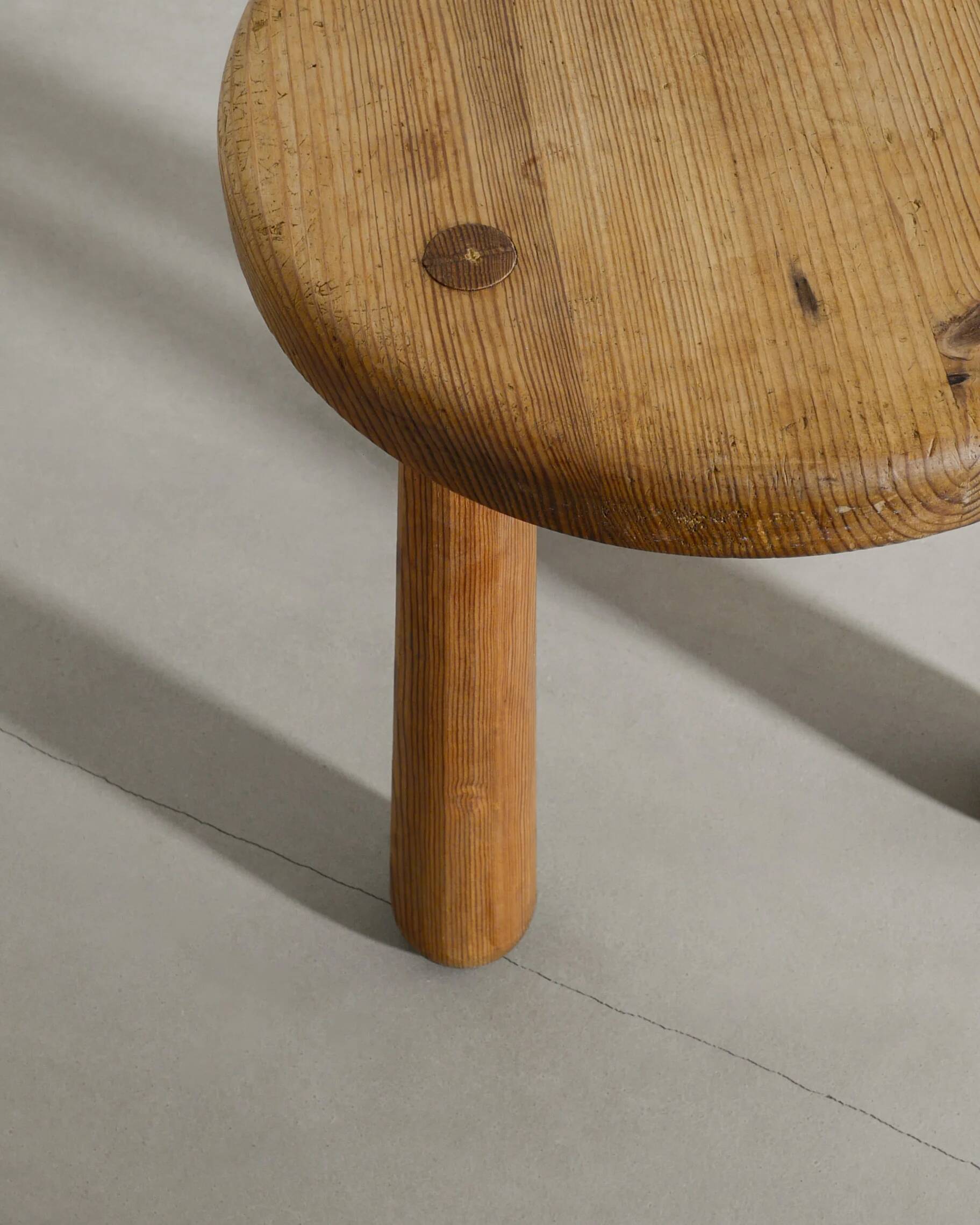Swedish Modern Wooden "Skoga" Pine Tripod Stool by Axel Einar Hjorth, 1930s