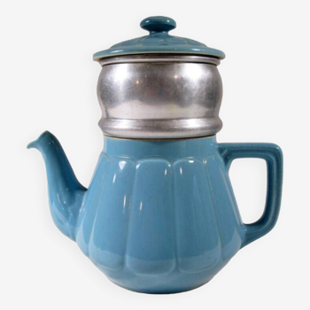 Turquoise blue earthenware coffee maker