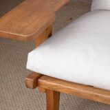Large Danish Sofa in solid oak and fabric, model GE375 by Hans Wegner for Getama 1960.