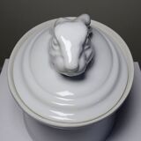 Large vintage white earthenware terrine with hare or rabbit head
