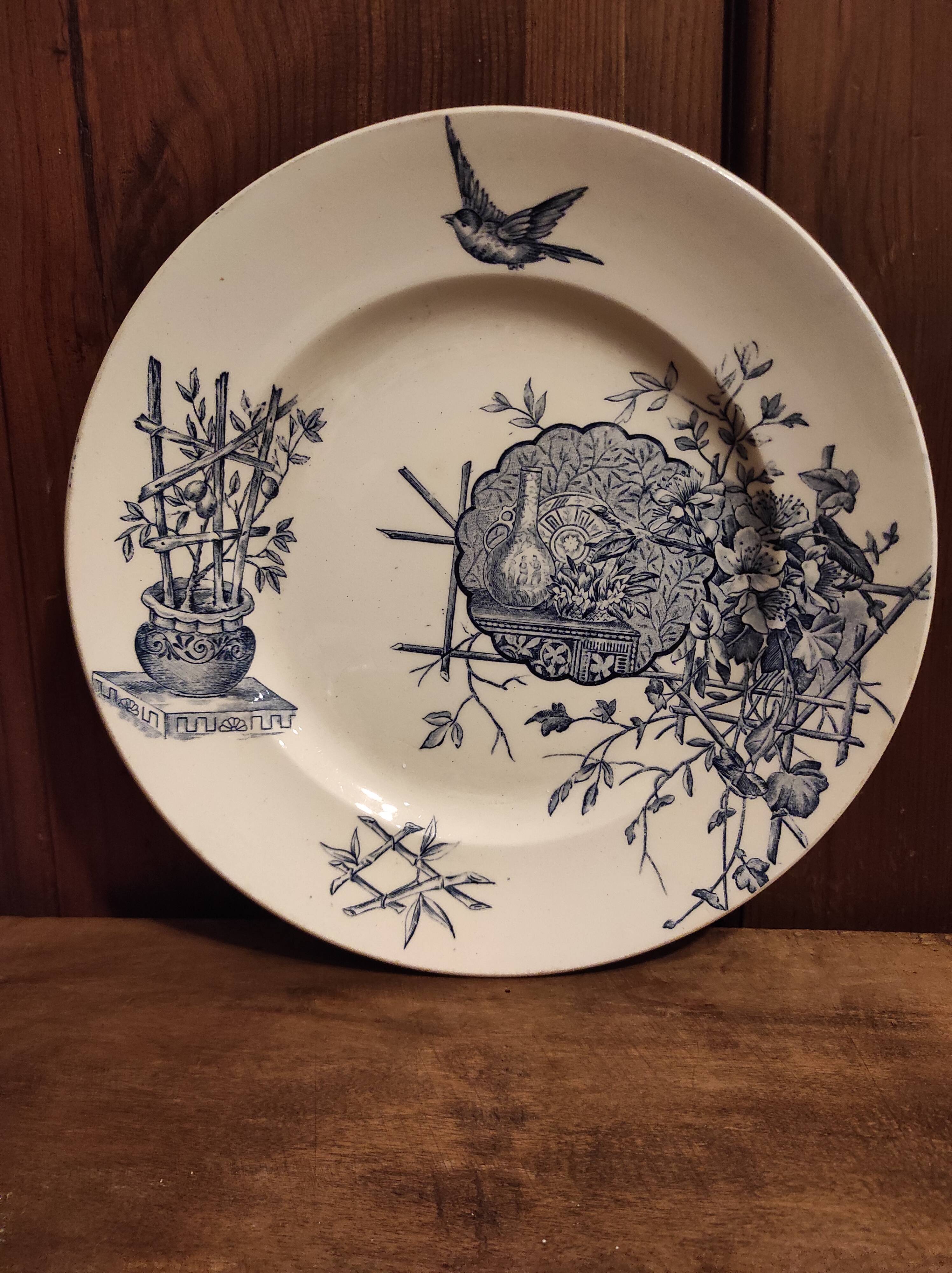 French vintage serving stand plate, R. Lafitte, Terre de Fer, Salins