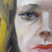 Portrait "The Woman in Green" vintage oil on canvas board framed
