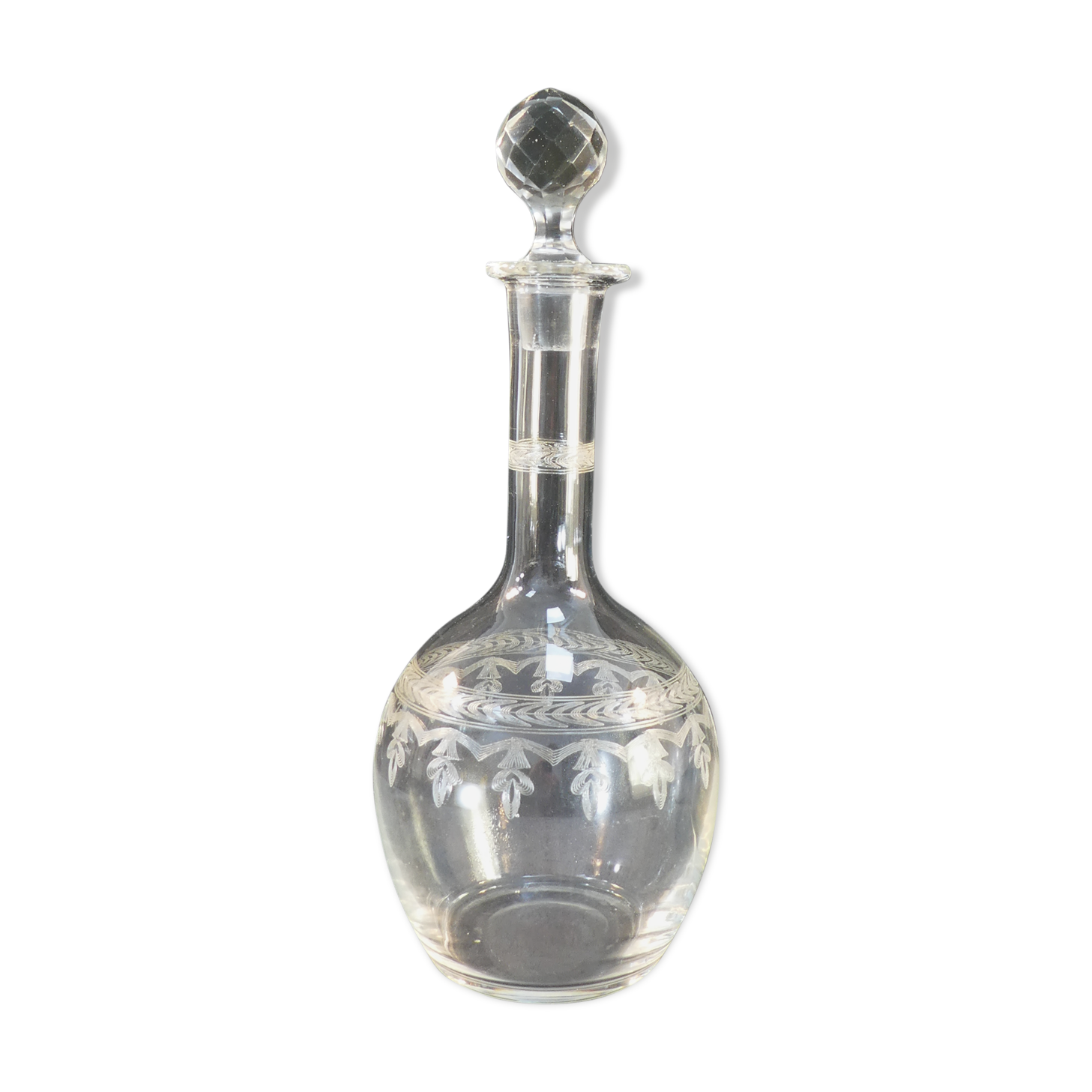 Blown and engraved glass decanter