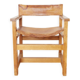 Chaise avec accoudoirs en pin massif et cuir de selle de Biosca