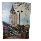 oil on canvas Paris Saint Germain des Prés the 2 Magots