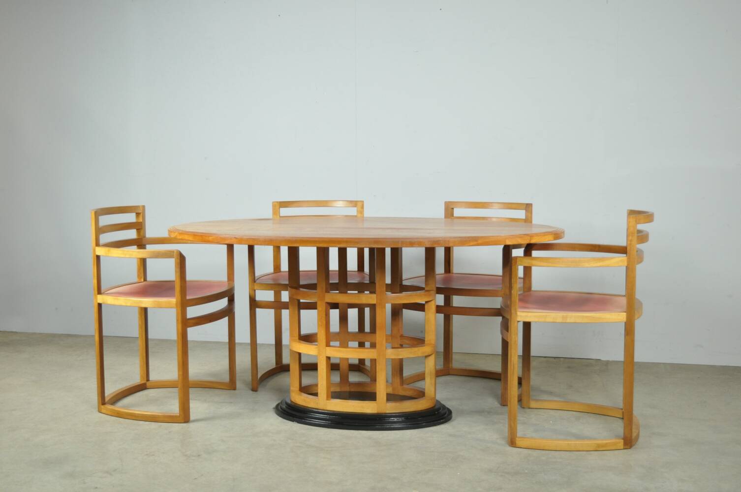 Exceptional fruitwood dining table set in art deco style, 1980s