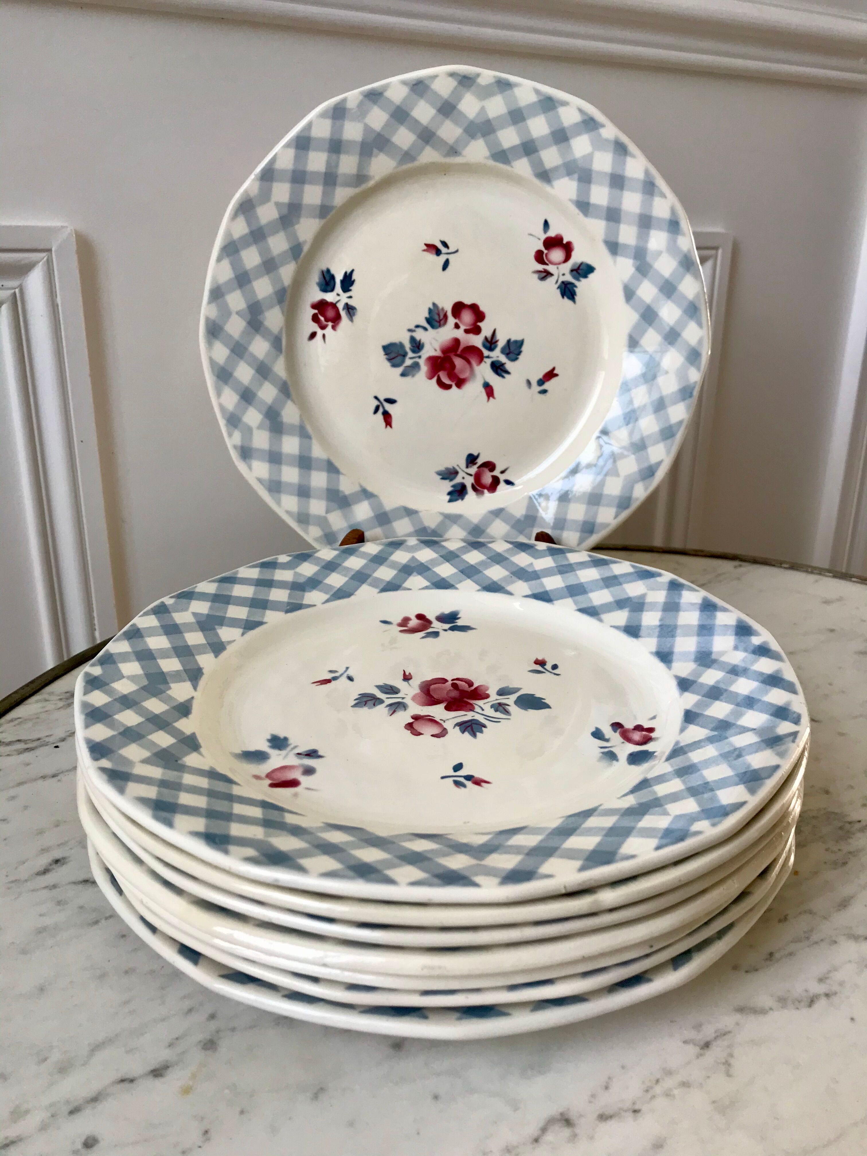 Set of 8 flat plates Digoin Sarreguemines 30s 40s
