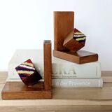 Mid-Century pair of wooden and enamel bookends, 1960s