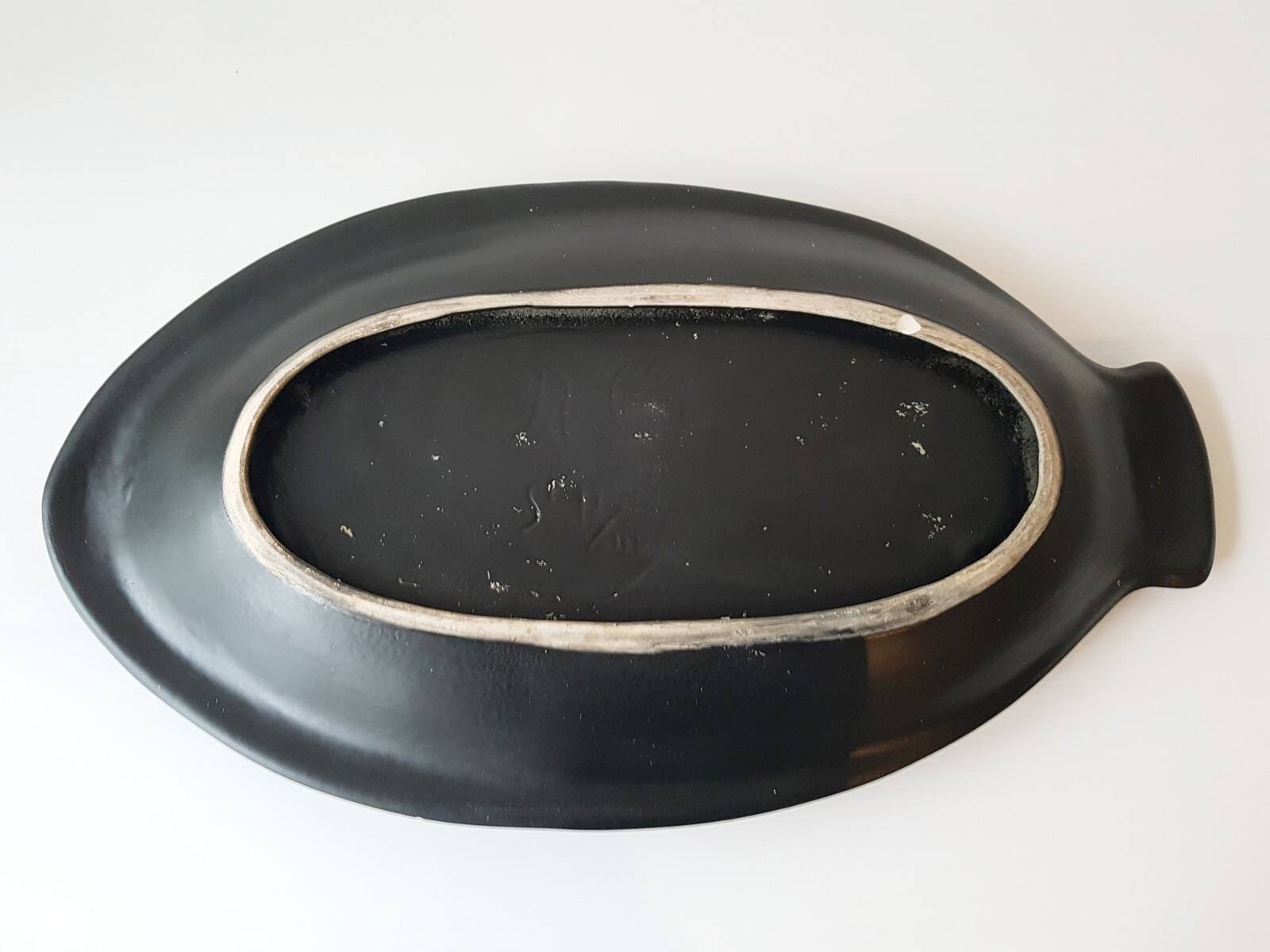 Large fish platter ceramic 1950s 1960s vintage purple & black signed years
