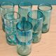 6 orangeade glasses in bubbled blown glass color duck blue