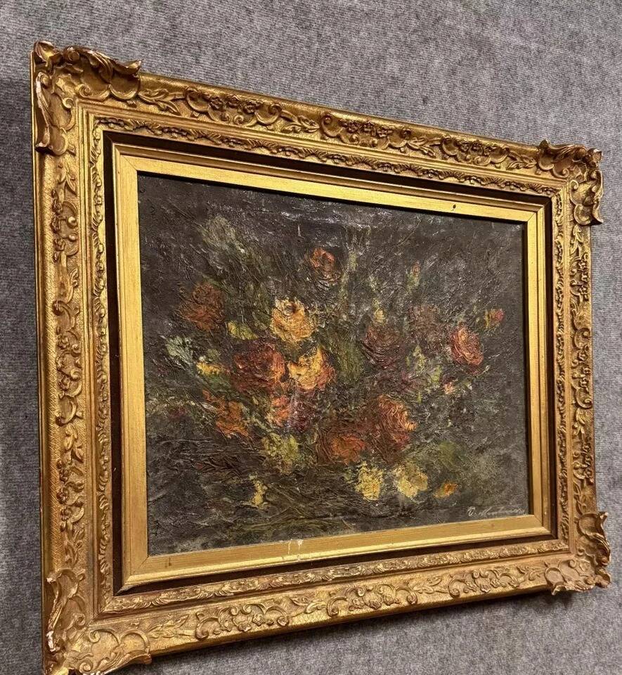 Oil on canvas from the Napoleon III period depicting a still life with flowers