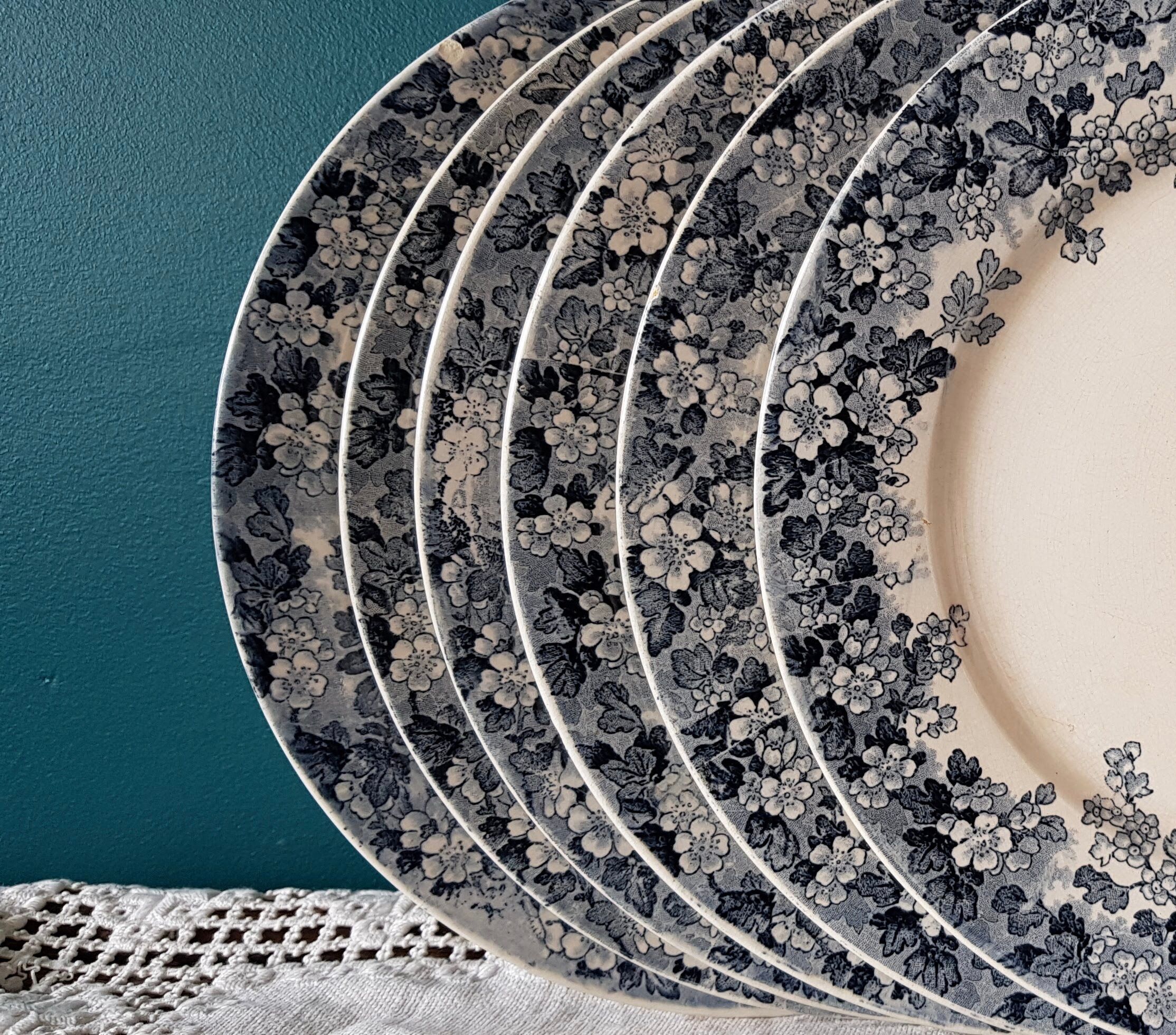 Ensemble de 6 assiettes plates Sarreguemines et Digoin  modèle Récamier