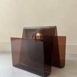 Double magazine rack in smoked plexiglass, 1970s design
