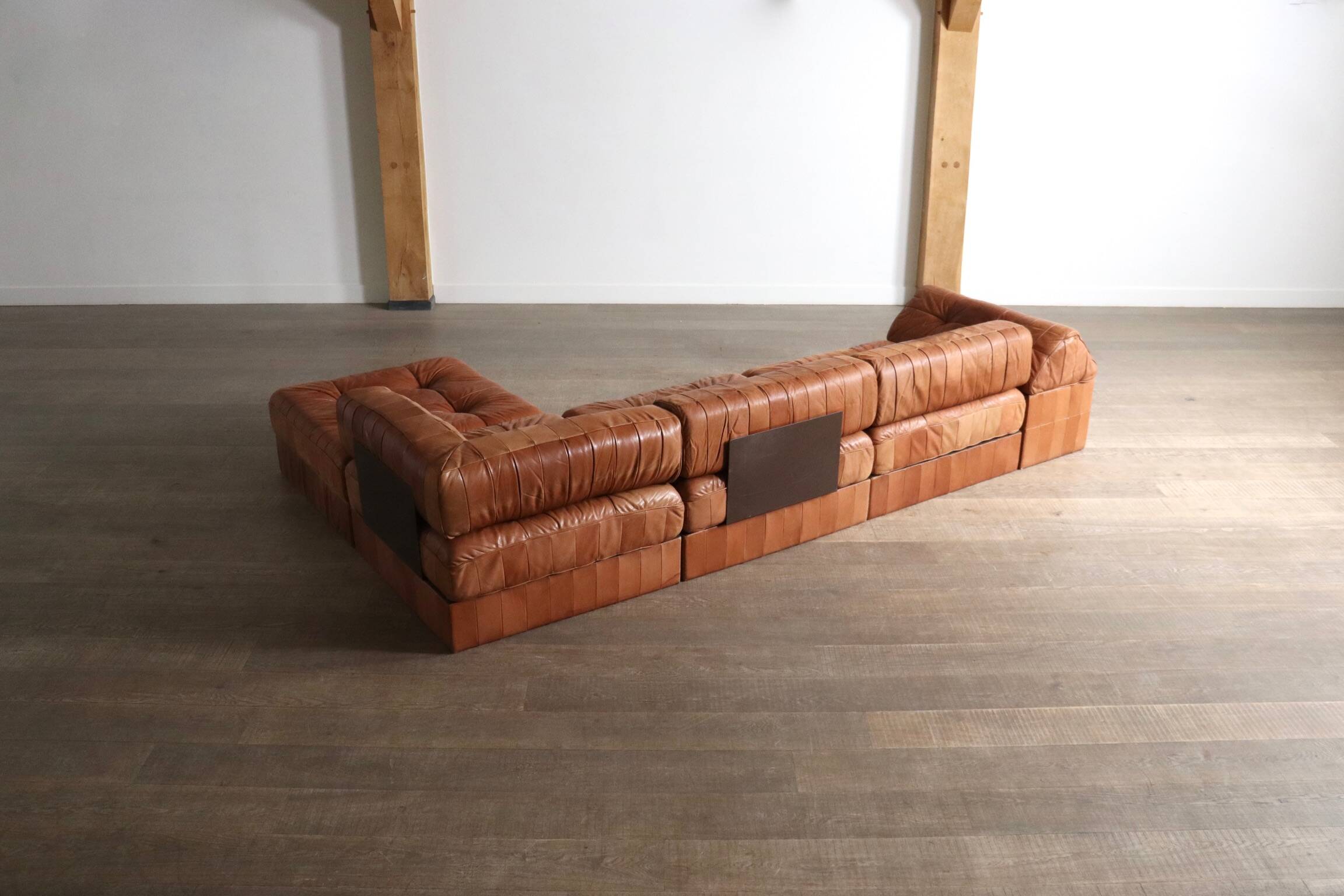 De Sede DS 88 Modular Sofa In Cognac Patchwork Leather, Switzerland 1970s