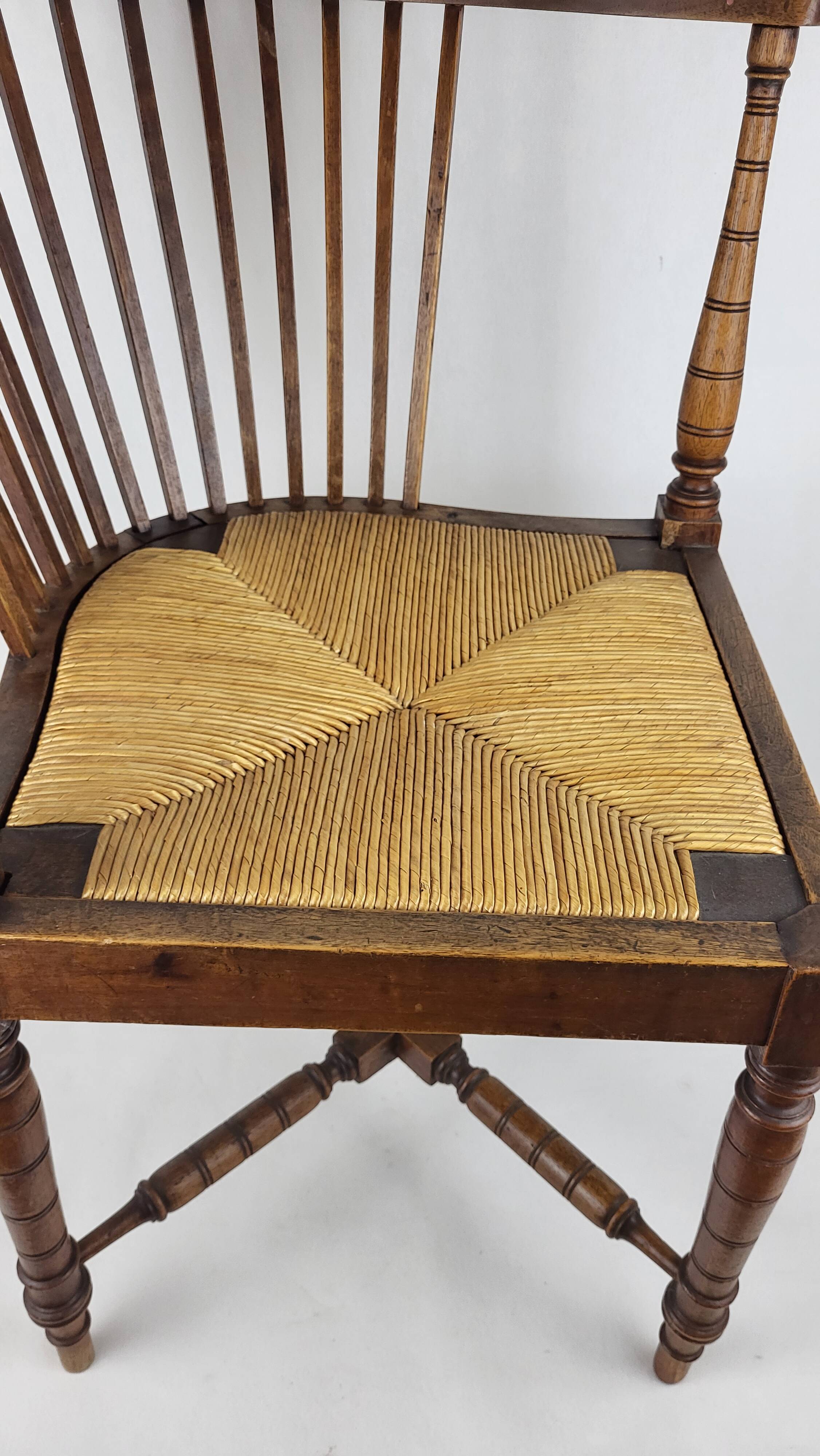 19th century English wood & straw corner armchair chair